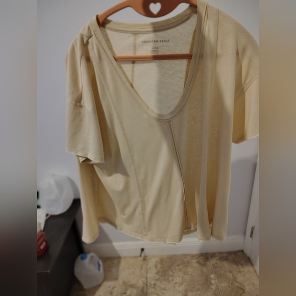 Women's Cream V-Neck Top Cropped Top - Picture 9 of 14